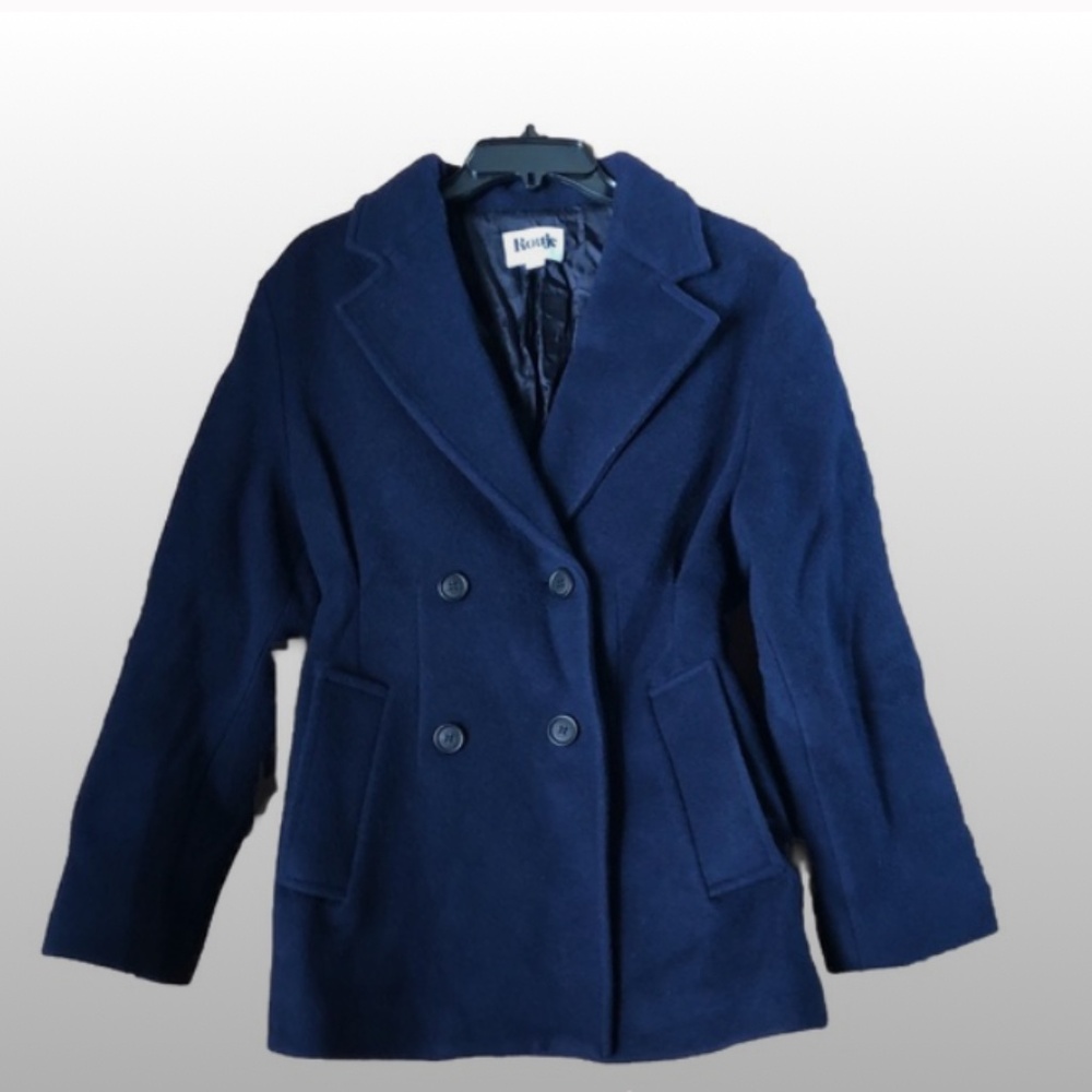 ROUJE Double-Breasted Wool Blend Hippolyte Pea Coat Jacket Navy - 38